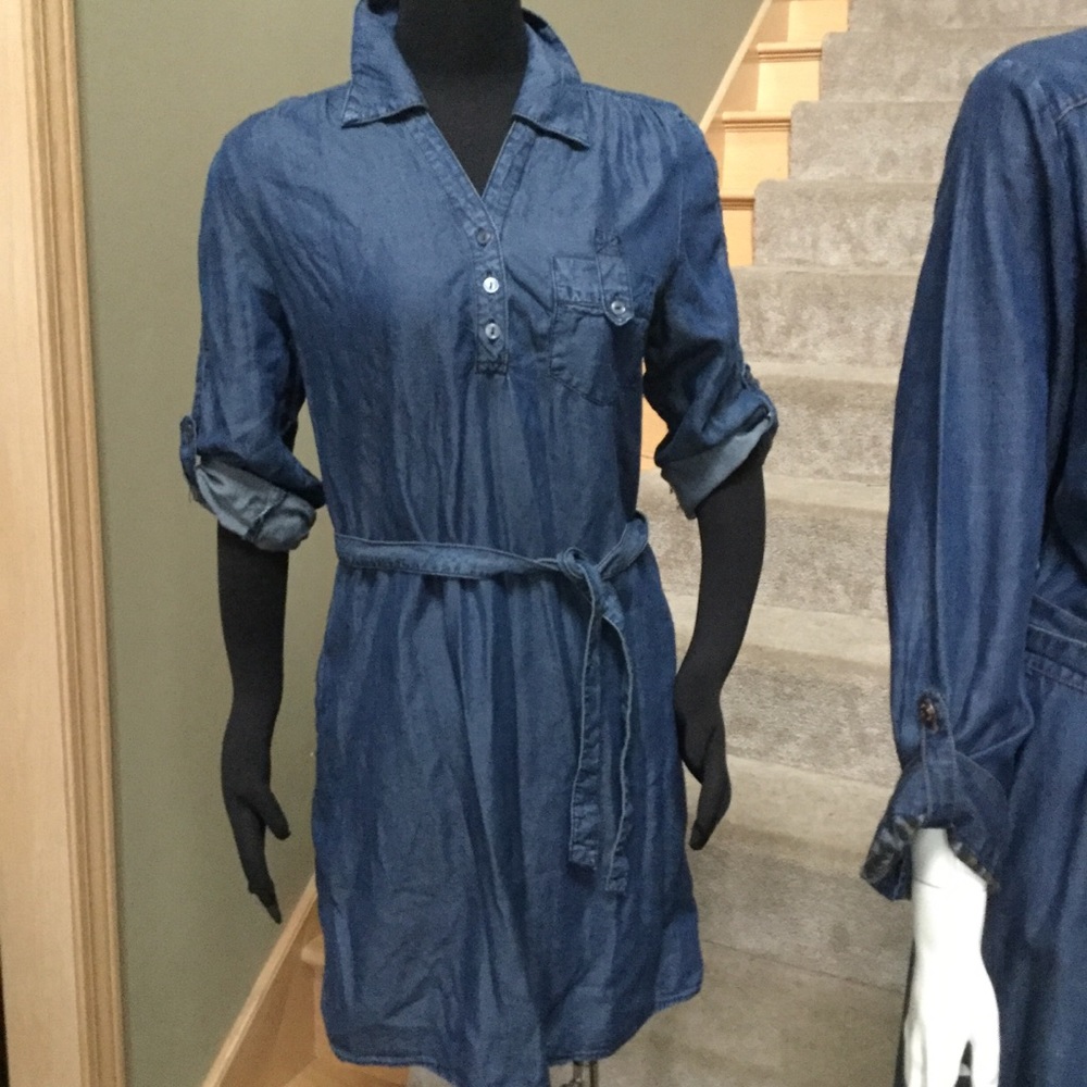NWT Tencel Denim Jean Look Belted Mini Dress 3/4 to Long Sleeve Sz Sm M is Jrs L